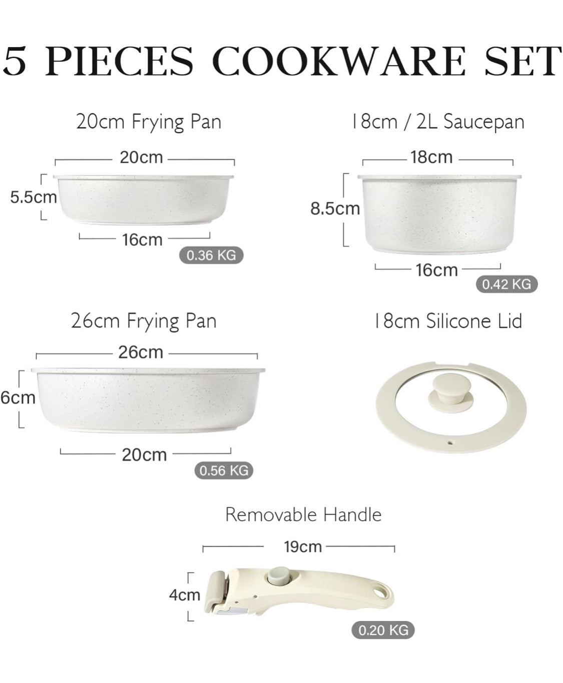 Pots and pans set with removable handle - Stackable Non Stick Cookware
