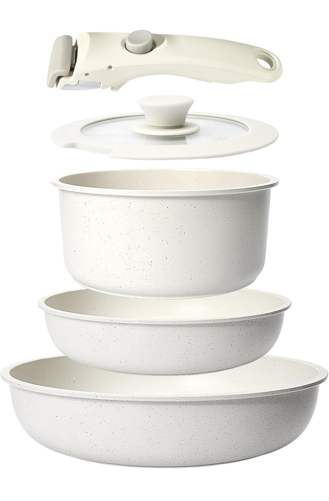 Stackable pots and pans with removable handles