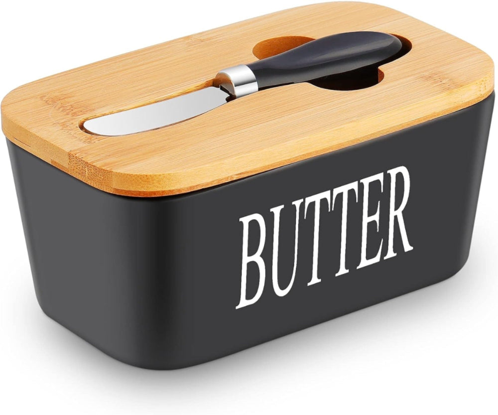 Ceramic Butter Dish with Lid - Spacious Butter Container Black