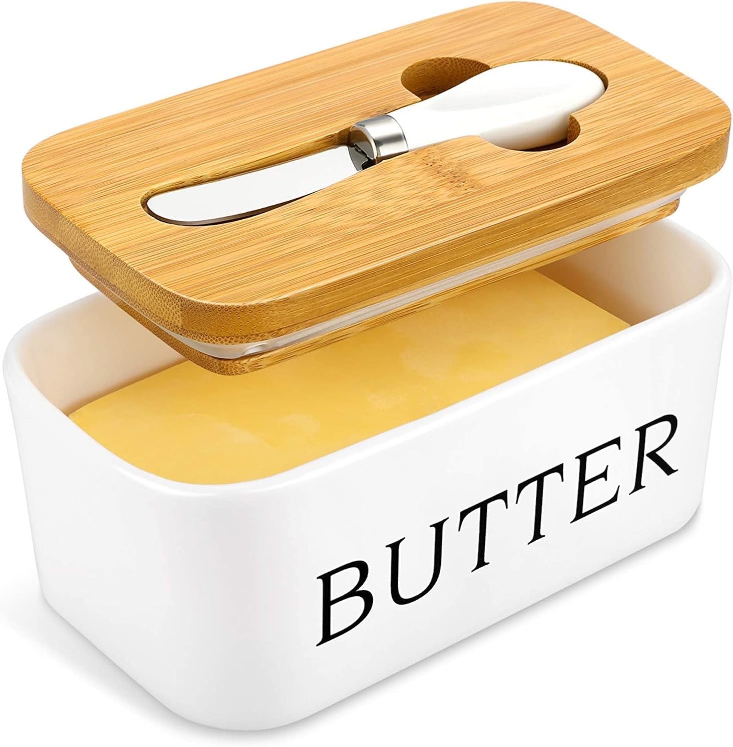 Ceramic Butter Dish with Lid - Spacious Butter Container White