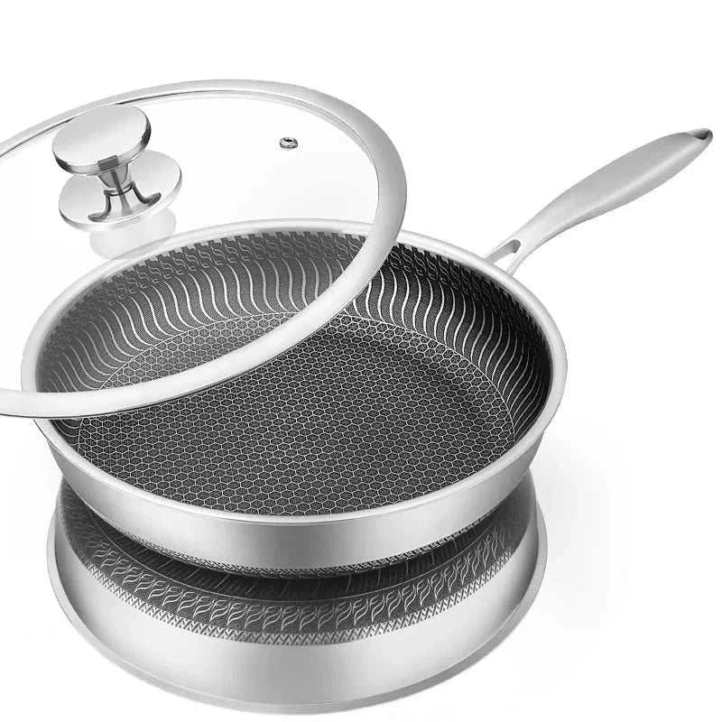 Triply stainless steel non stick frying pan with lid for versatile cooking