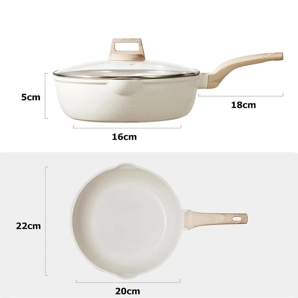 Frying Pan With Lid Nonstick Induction Cooking Skillet Granite Egg Pan Omelet Pans with Heat-Resistant Handle JT280