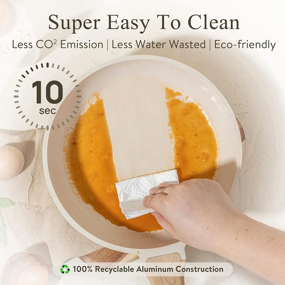 Frying Pan With Lid Nonstick Induction Cooking Skillet Granite Egg Pan Omelet Pans with Heat-Resistant Handle JT280