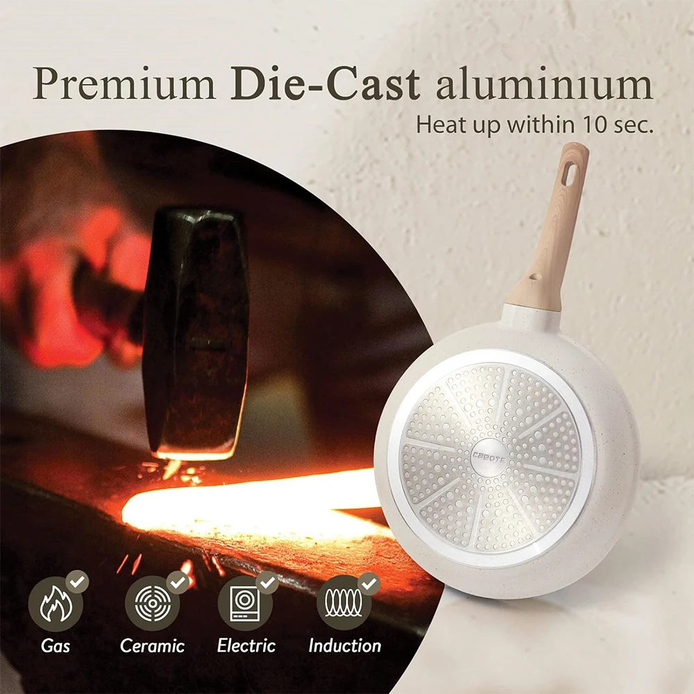 Frying Pan With Lid Nonstick Induction Cooking Skillet Granite Egg Pan Omelet Pans with Heat-Resistant Handle JT280