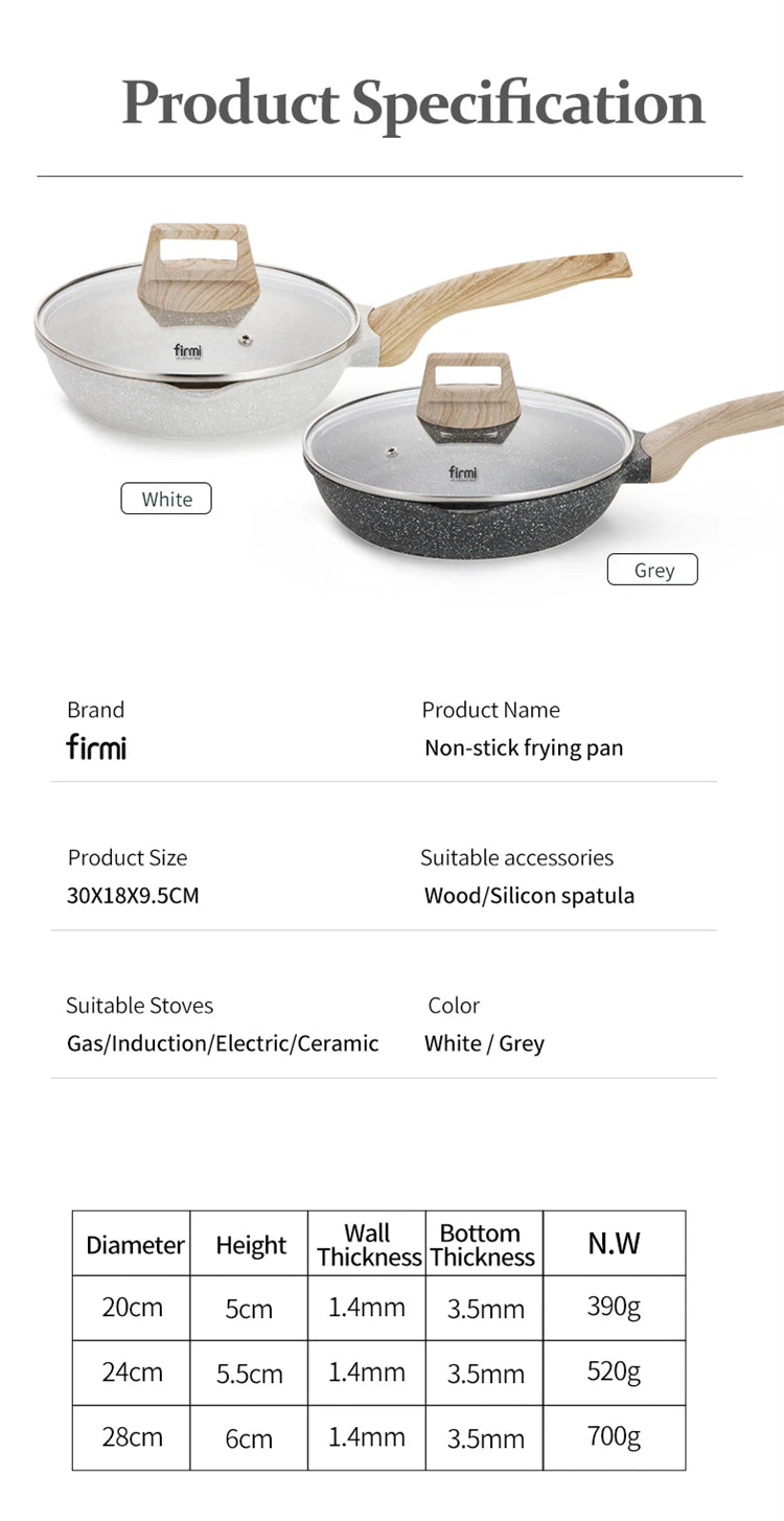 Frying Pan With Lid Nonstick Induction Cooking Skillet Granite Egg Pan Omelet Pans with Heat-Resistant Handle JT280