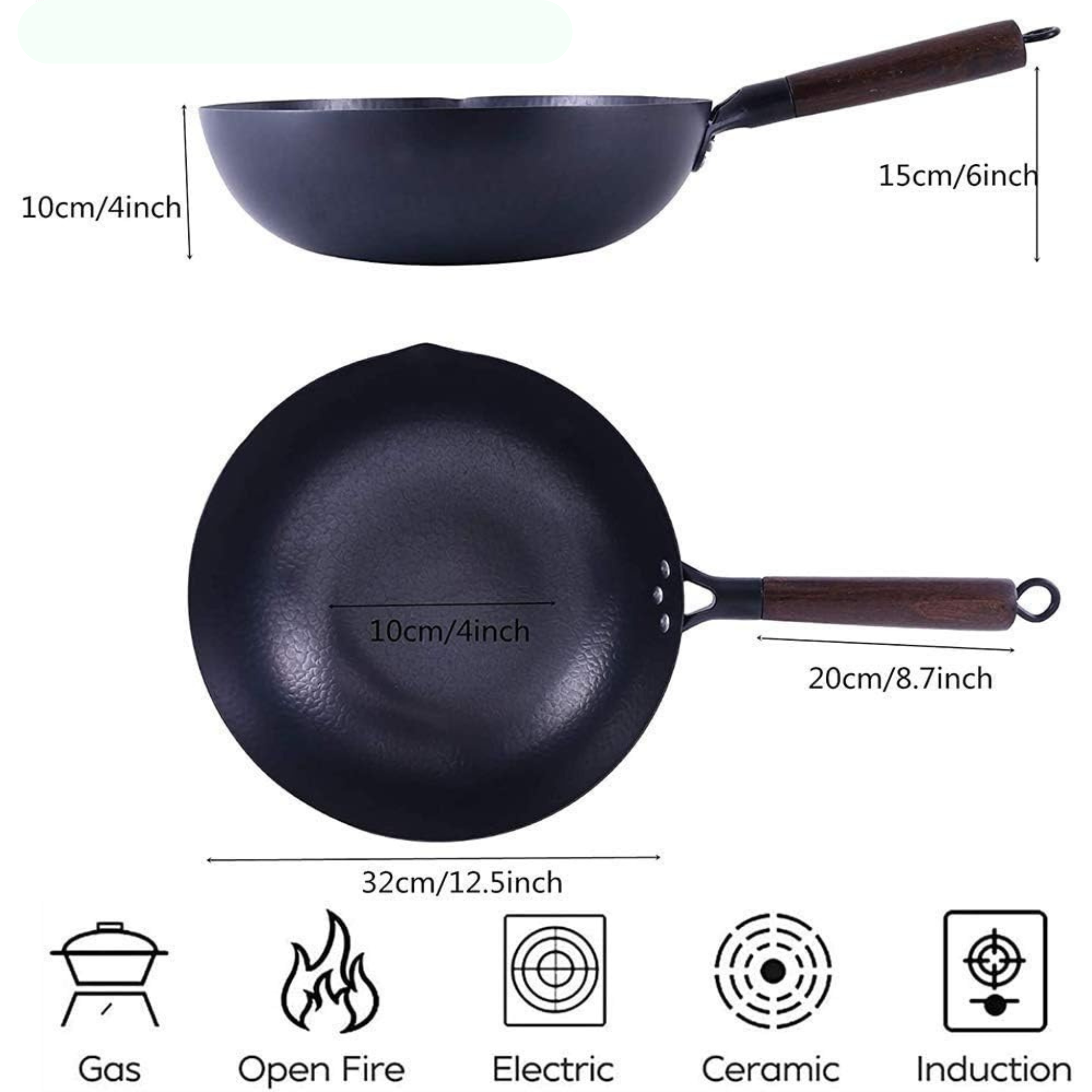carbon steel wok dimensions