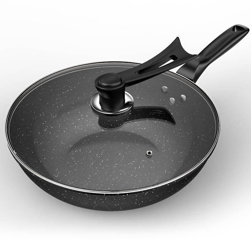 30cm Iron Wok With Lid - Non Stick Granite Coating