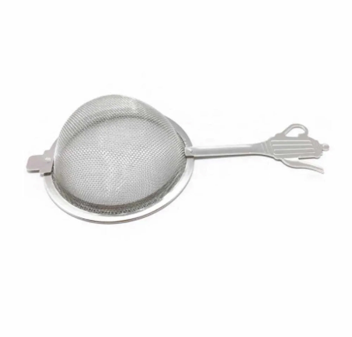 Stainless steel fine mesh tea strainer with kettle embossed on handle